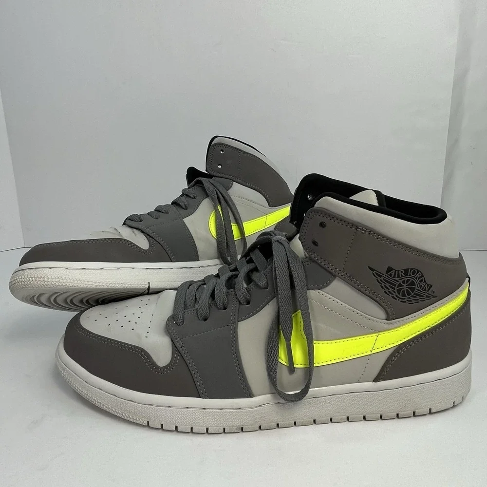 Jordan Air Jordan 1 Mid Gunsmoke Volt Gray White Men's 11.5 Sneakers 554724-072